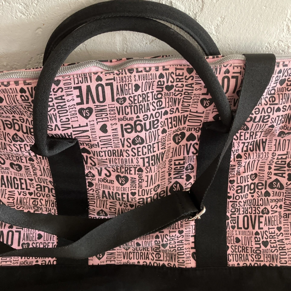 Bolso de Mano Victoria's Secret VS Rosa Negro Ángel Lona Fin de Semana Viaje Gimnasio Lona Foto 4 de 4