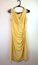 Ralph Lauren Faux Wrap Dress Womens 4 Stretch Butter Yellow Ruched Office Luxury