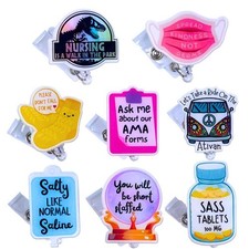 8 PC Funny Nurse Badge Reel Retractable ID Card Holder; Cute Nurses Reels Cli...