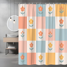 Cute Floral Shower Curtain for Kids Bathroom, Colorful Design