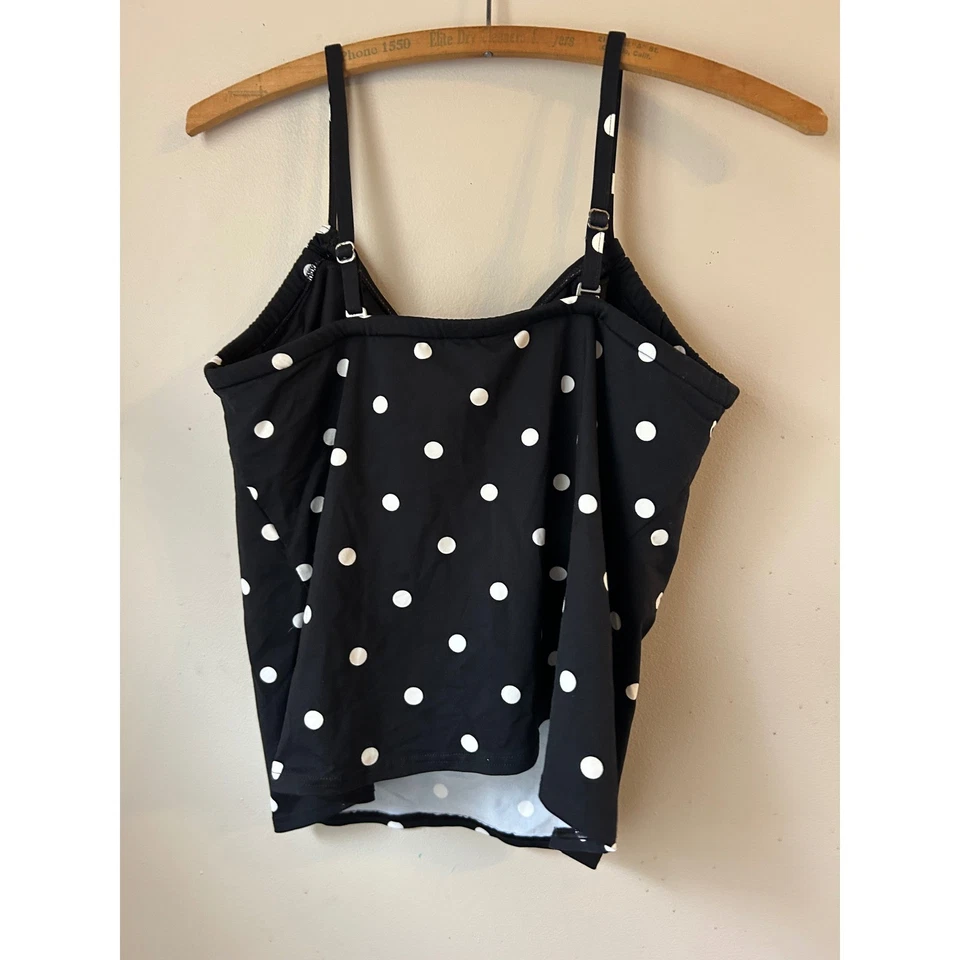 Tankini de natación Lands End negro blanco a lunares acanalados talla 12P náutico Foto 3 de 4