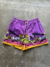 Vintage 80s Surf Board Shorts - Deadstock Neon Cotton AOP Small