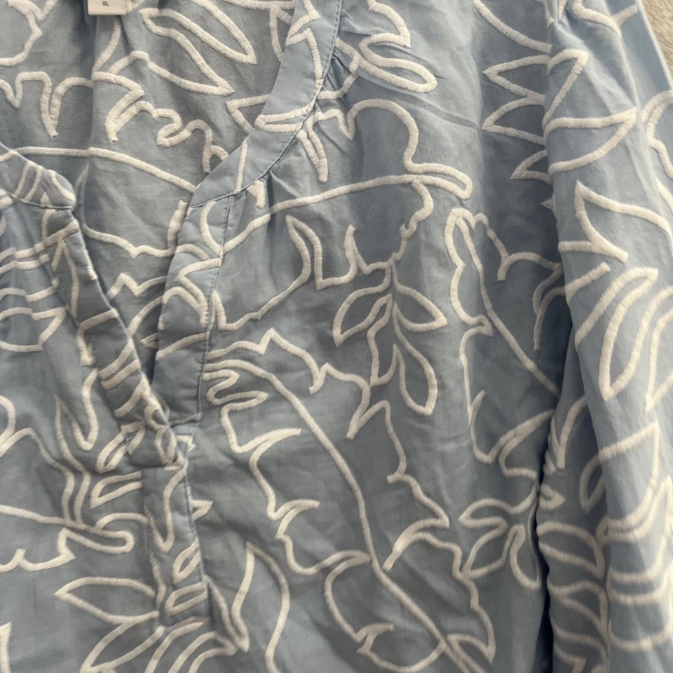 Blusa Top Mujer Jill Azul Geométrica XL Algodón Manga Larga Cuello en V Pullover Foto 2 de 4