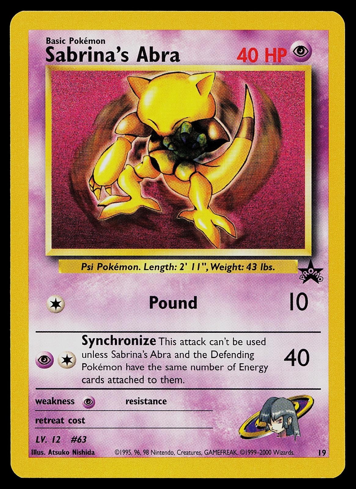 Pokemon Card - Sabrina's Abra Wotc Black Star Promo 19 Promo