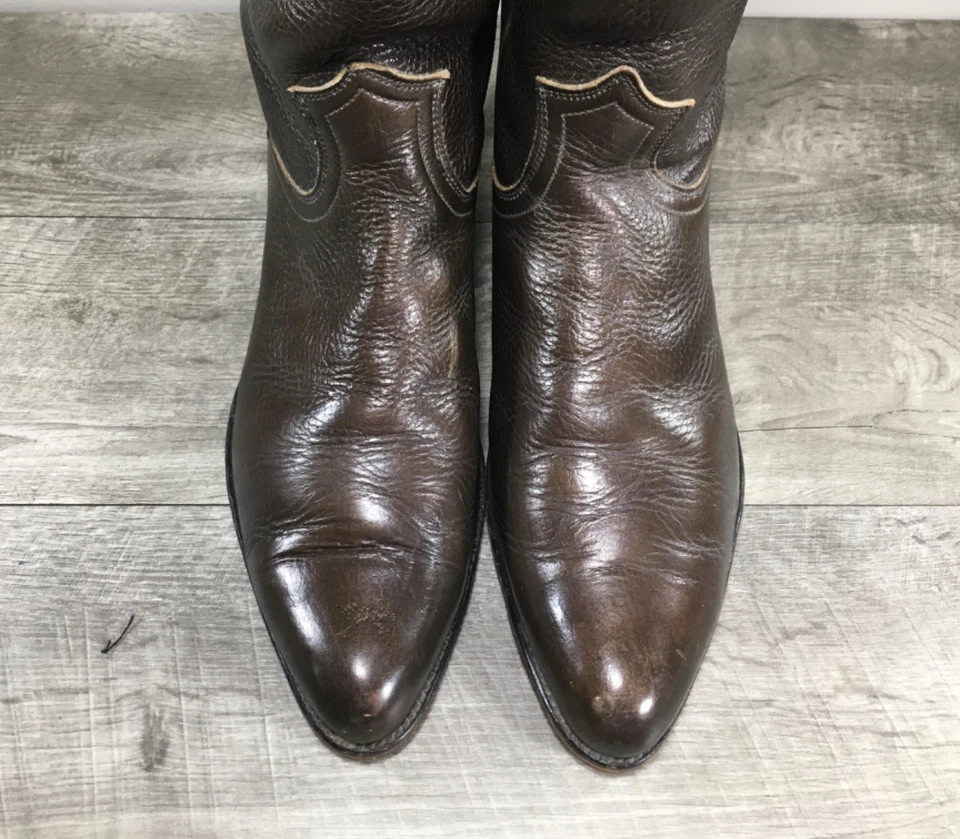 Frye 70s Black Label? Botas vaqueras occidentales de cuero marrón para hombre talla 10,5 vintage Foto 4 de 4