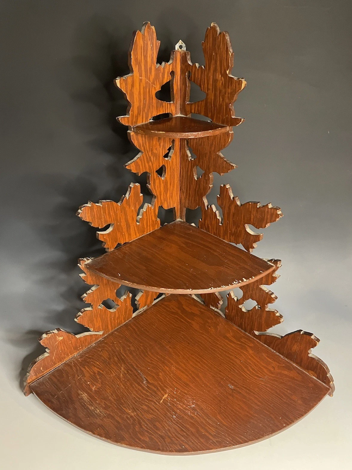 Antique - Vintage 20th C. Wooden Folk Art Corner Wall Hanging Shelf Three Tier