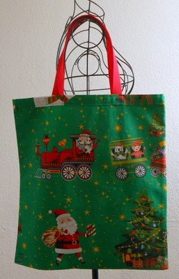 Stoff-Einkaufstasche ''Nikolaus im Zug'', Weihnachten, selbst genäht
