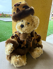 Vintage Unipak Designs Teddy Bear Leopard Coat Hat Plush 7" Tag 1902LB