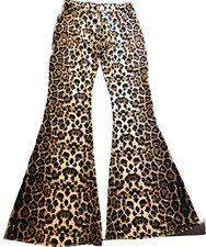 90s Y2K Luscious Leopard Velvet Mid Rise Flare Bell Bottom Stretch Pants M EUC