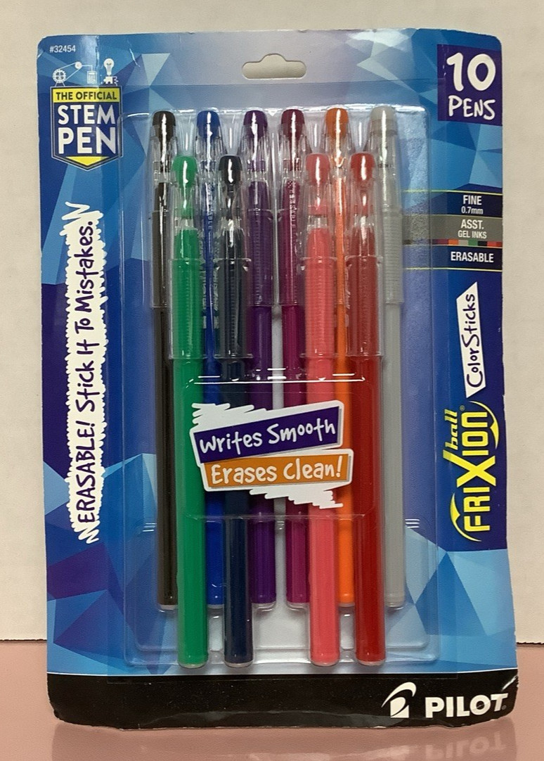 10 pack 32454 Pilot FriXion ColorSticks Erasable Gel Ink Pens Asst'd 0.7mm Fine