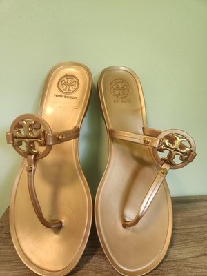 Tory Burch Women s Rose Gold Logo Thong mini Miller jelly sandals 