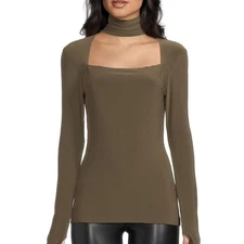 Norma Kamali Elegant Olive Long Sleeve Women's Sweetheart Turtle Top Size Small