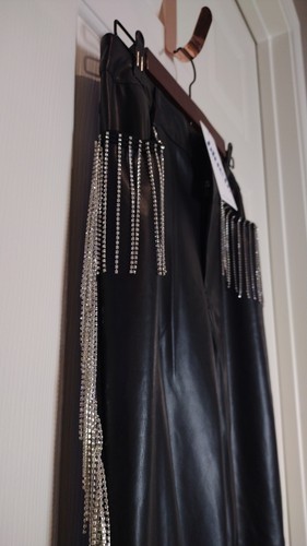 NEW! Women's Rhinestone Sparkly Fringe Black Cowboy~Club Pleather Pants Large - Picture 6 of 9