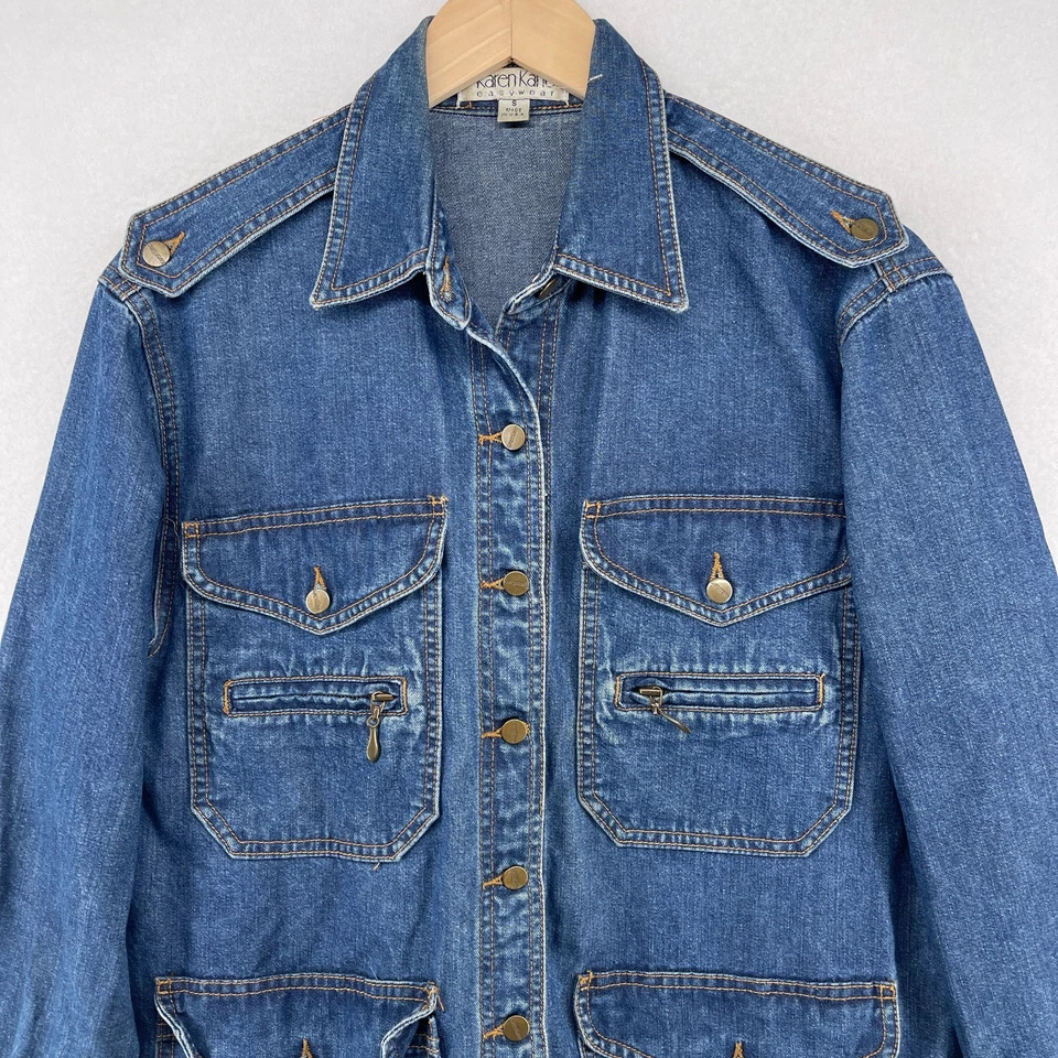 Chaqueta KAREN KANE S Denim Militar Carga Safari Utilitaria Mezcla de Algodón Azul EE. UU. Foto 2 de 4
