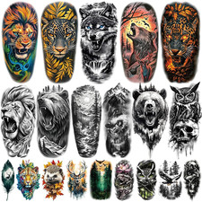 77 Sheets Temporary Tattoos, 17 Sheets Half Arm Wolf Lion Tiger Bear Leopard Eag