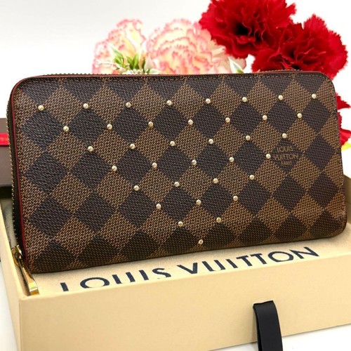 Louis Vuitton Damier Studded Zippy Wallet Long Brown Gold Japan 073898
