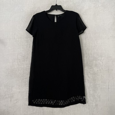 Stile Benetton Womans Dress Black Geometric Medium Polyester Bead Short Sleeve