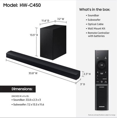 Samsung HWC450 2.1ch Soundbar w/DTS Virtual X, Subwoofer Included, Bass Boost...