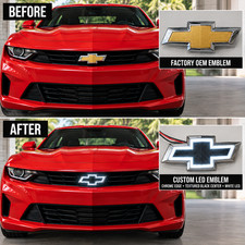 White Led Chrome Black Front Grille Emblem Bowtie Fits Chevy Camaro 2014-2024