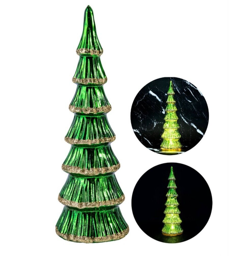12.4" LED Green Glass Christmas Tree, Holidays Decorative Table Tree Decor - 第 2/5 張圖片
