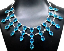 925 Sterling Silver Swiss Blue Topaz Gemstone Handmade Jewelry Necklace S-17-18