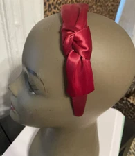 Cheetahrama Retro Chic Garnet Red Satin w/ Knotted Flat BOW Headband