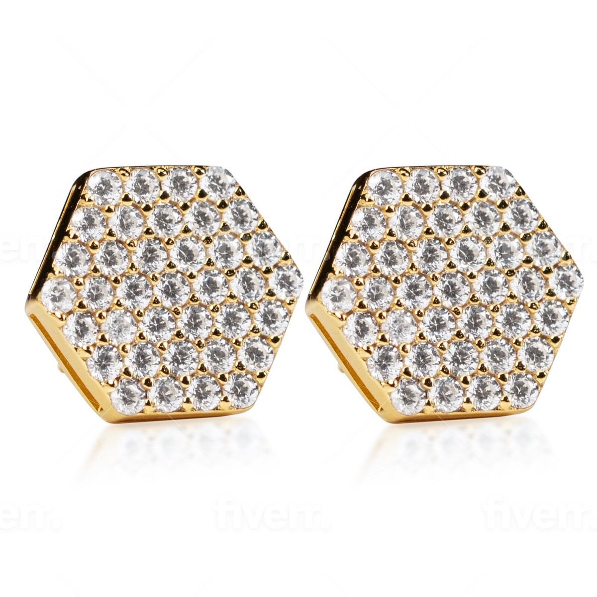 Large Hexagon Yellow Gold Sterling Silver Flower Cluster Hip