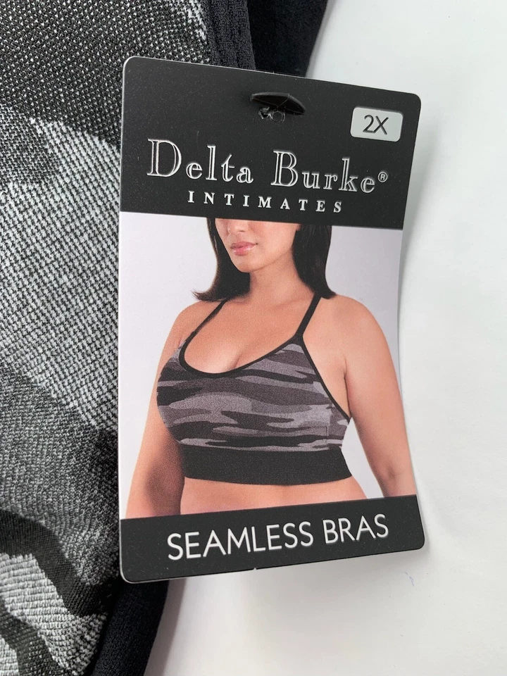 Paquete de 2 sujetadores cómodos ajustables Delta Burke espalda deportiva talla grande 1X negro camuflaje Foto 2 de 4