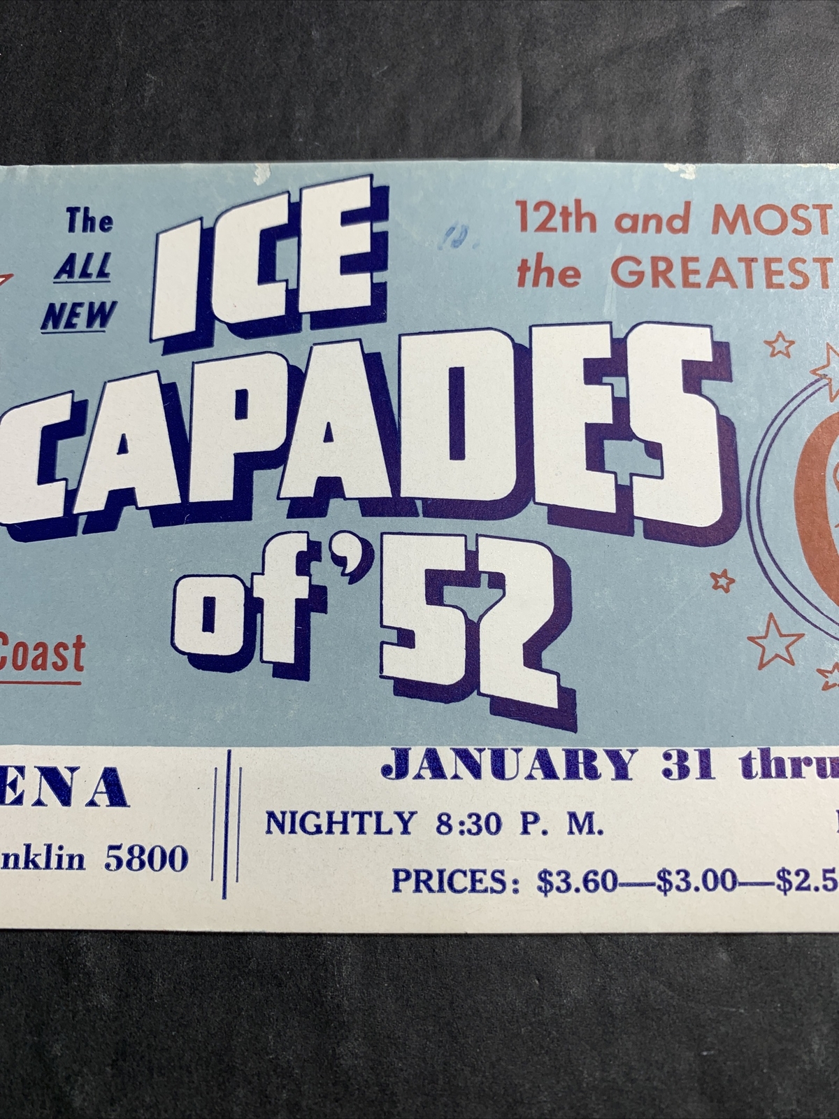 Walt Disney Cinderella Ice Capades Advertising Ink Blotter 1952 Washington DC