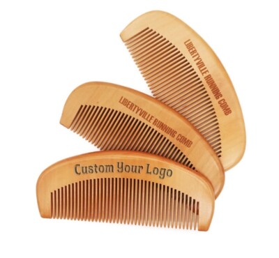 Custom LOGO-Peach Wood Comb men beard care Hair Comb Beard comb fine tooth