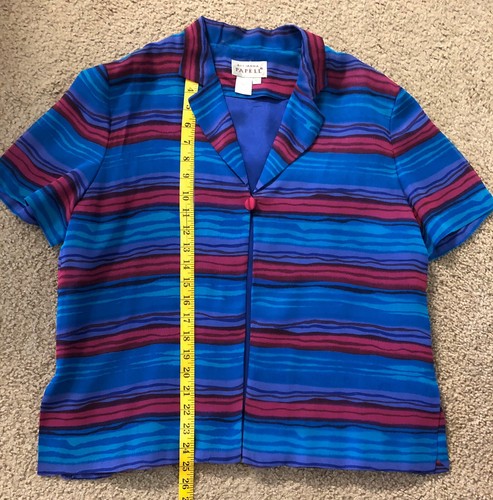 Adrianna Papell 100% Silk Blazer Sz 12 💙COLORFUL Striped❤️Button Front Jacket💙 - Picture 7 of 11