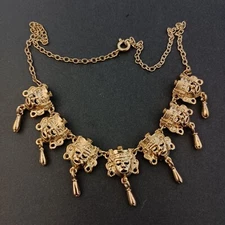Vintage Mask Necklace Tribal Chandelier Dangles Multi Faces Aztec Mexico Ethnic
