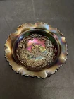 Vintage Imperial Windmill Blue Carnival Glass Bowl Ruffled Rim