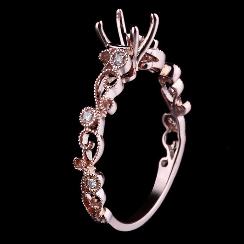 Bridal Real Diamond Semi Mount Ring Solid 14k Rose Gold 6mm Round Bezel Setting - Picture 5 of 10