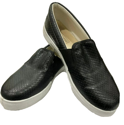 TOPSHOP Black Faux Leather Embossed Snakeskin Slip On Flats Shoes sz US 37  UK