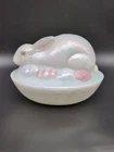 Fenton Bunny Easter Rabbit on Nest Hand Painted Iridescent Eggs Basket Signed
