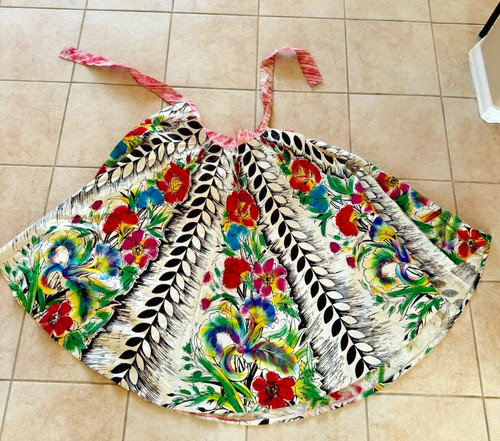 1950s Full Circle Skirt Hand Painted Mexico Souvenir Floral Bright Small 26"W