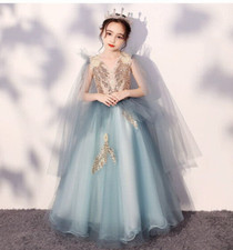 Girls Kids Show Long dress Mesh Ball Gown Princess Party Wedding Frock 3.231