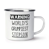 Warnung World's Grumpiest Stepson Emaille Becher Tasse Lustiger Witz Best Toll