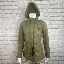 H M Divided Womans Army Green Hooded Field Jacket Zip and Snaps Read Below Sz 4