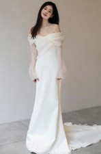 Gorgeous Off Shoulder Ruffle Long Sleeve Fishtail Gown Bride Wedding Dresses