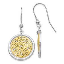 Sterling Silver Gold-tone Scratch-finish Cubic Zirconia Drop Dangle Earrings