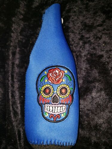 Sugar Skull Beer Bottle Coolie Koozie Blue Day of the Dead  - Picture 1 of 2
