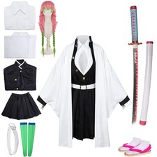 Halloween Cosplay Costume Kanroji Mitsuri Party Role Outfit with Wig Shoes Sword