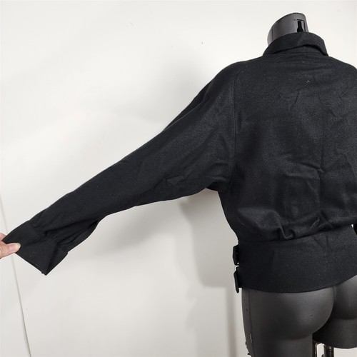 Vintage Shiung Zu Black Wool Shacket Shirt Jacket Waist Belt Accent - Picture 6 of 9