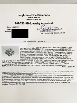 Vintage Diamond Ring, Carat TCW, 14k White Gold, with Appraisal