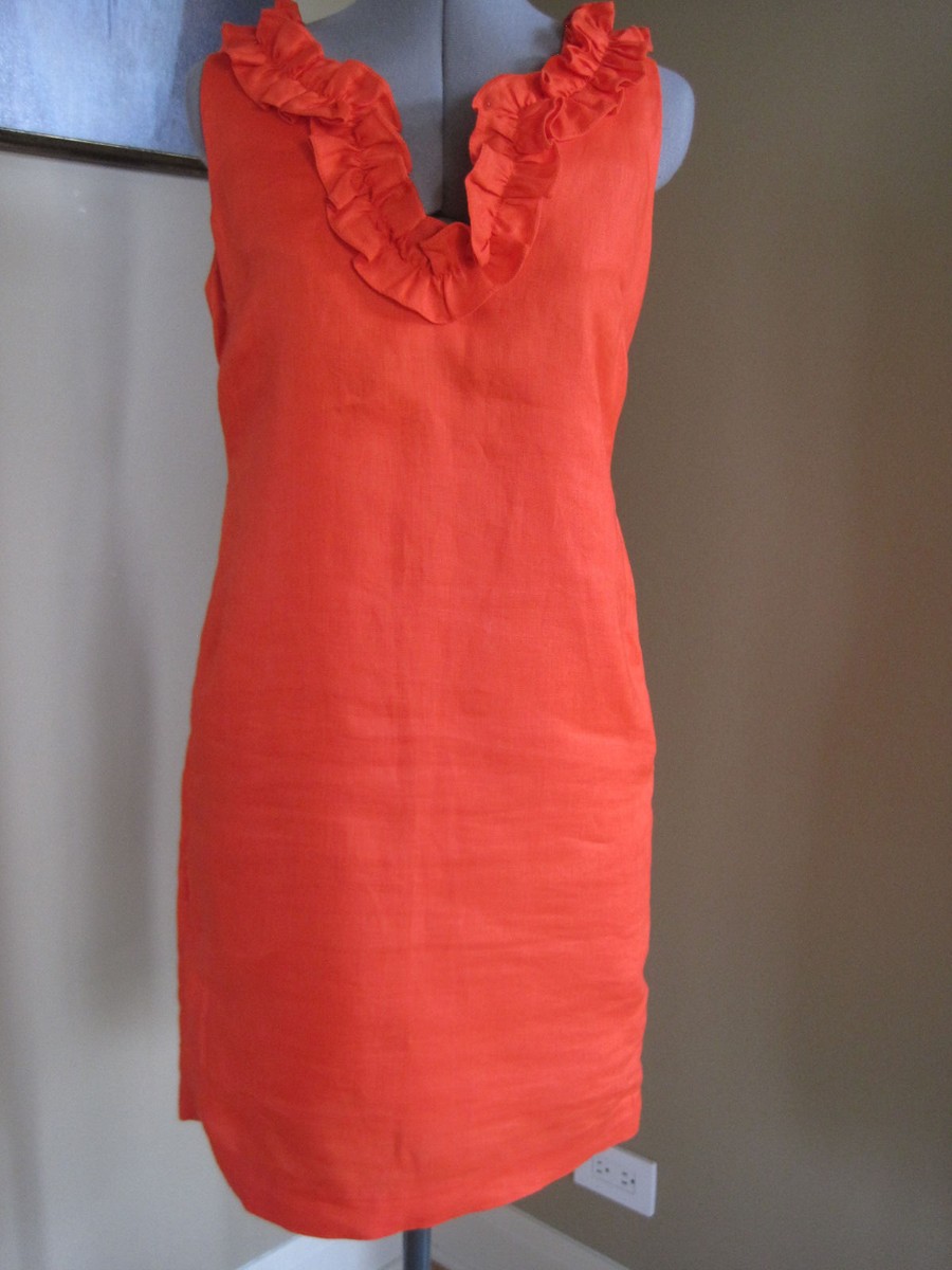 Kate Spade Red 100% Linen Sleeveless Dress w/Ruffle Neckline Size Small