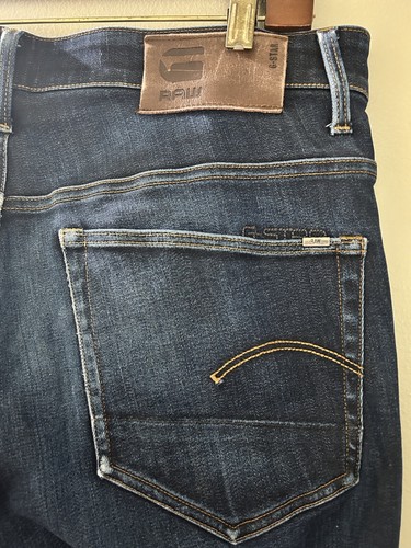 G Star Raw Jeans Men 33X34 3301 Tapered Zip Button Fly Dark Blue Denim - Picture 9 of 13