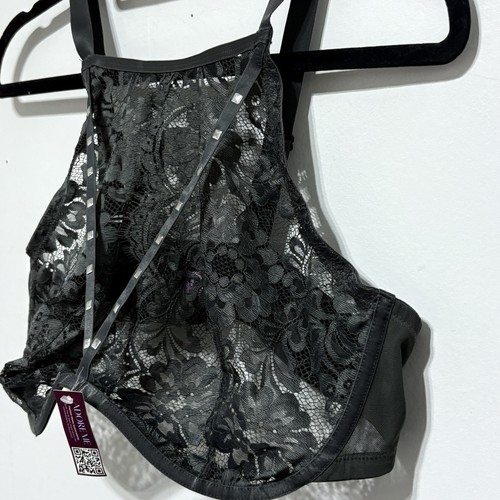 Adore Me Bra 42DD Emmeline Unlined Plus Gray Lace Back Closure Sheer Plunge - Picture 3 of 11