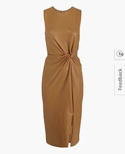 Express Brown Solid Faux Leather Sheath Midi Dress Round Neck Twist Sleeveless S